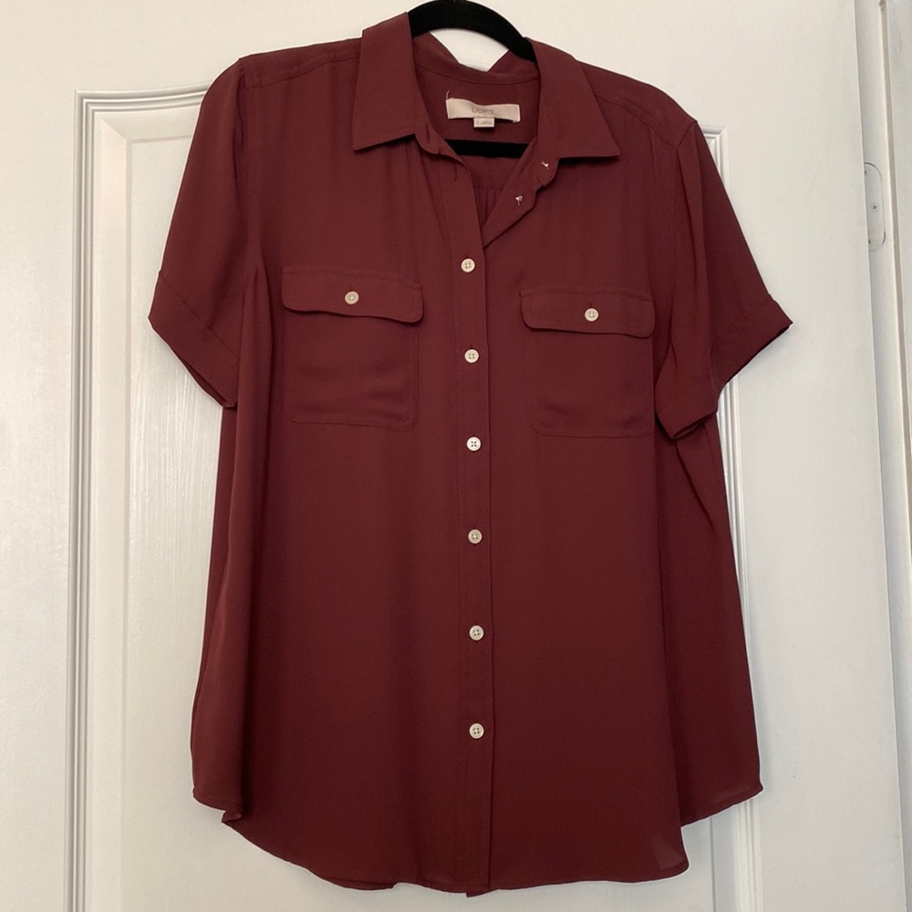 Wine color button up collared top